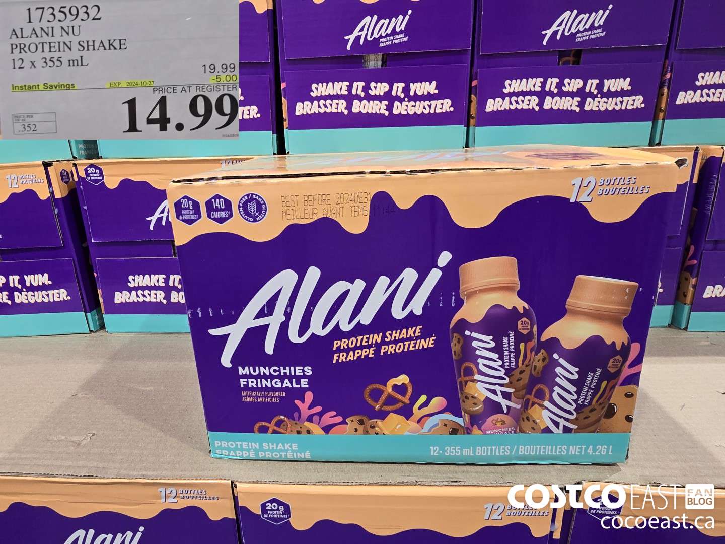 1735932 ALANI NU PROTEIN SHAKE 12 x 355 mL ($5.00 INSTANT SAVINGS EXPIRES ON 2024-10-27) $14.99