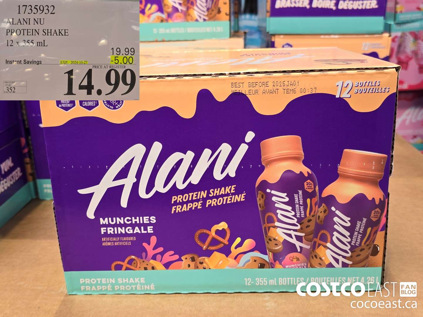 1735932 ALANI NU PROTEIN SHAKE 12 x 355 mL ($5.00 INSTANT SAVINGS EXPIRES ON 2024-10-27) $14.99