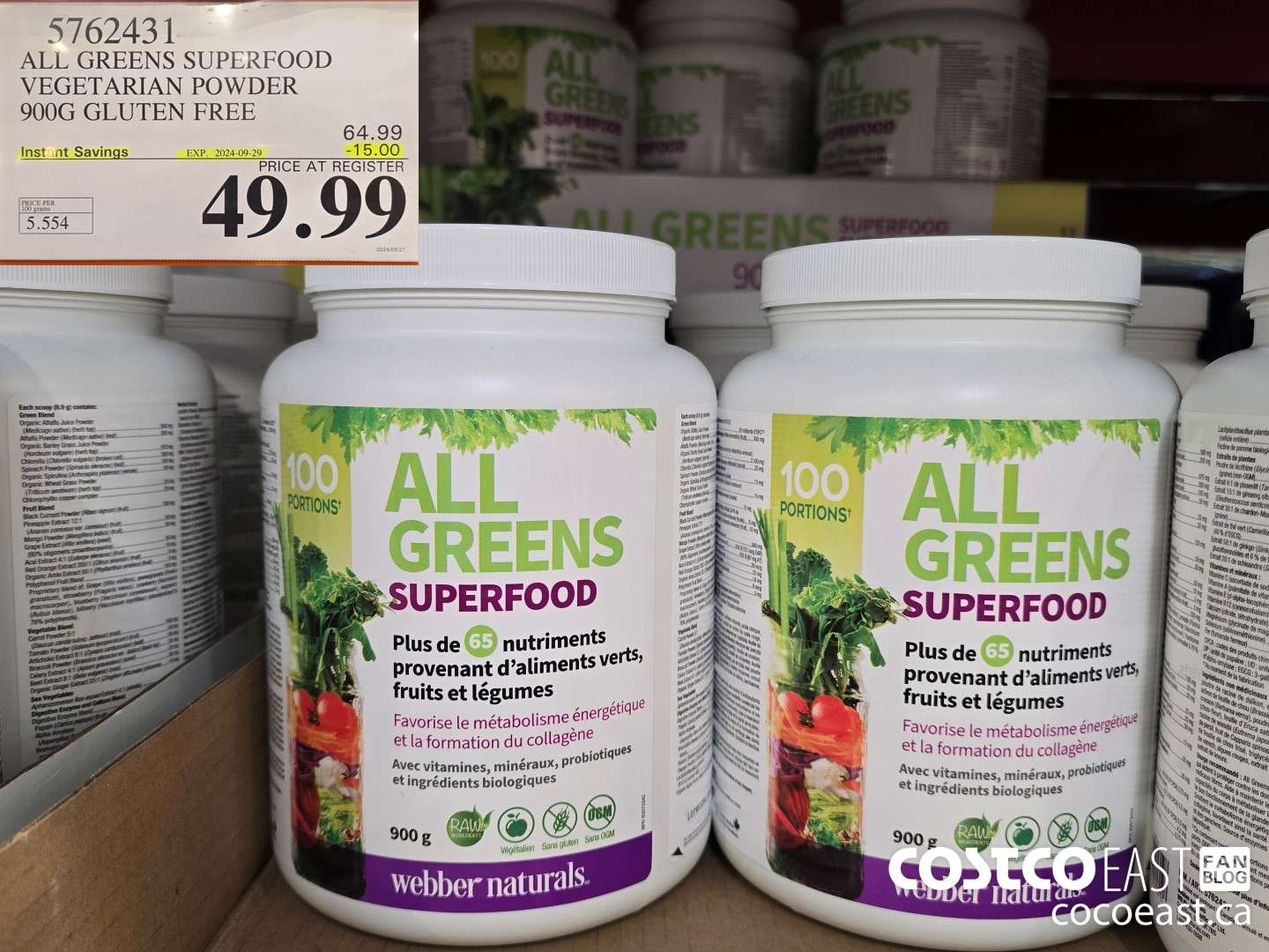 5762431 ALL GREENS VEGETARIAN POWDER 900G ($15.00 INSTANT SAVINGS EXPIRES ON 2024-09-29) $49.99