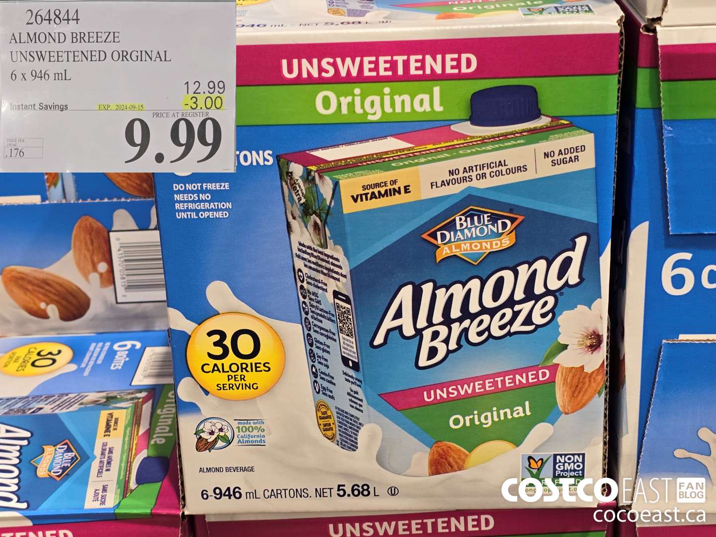 264844 ALMOND BREEZE UNSWEETENED ORIGINAL 6 X 946 ML ($3.00 INSTANT SAVINGS EXPIRES ON 2024-09-15) $9.99