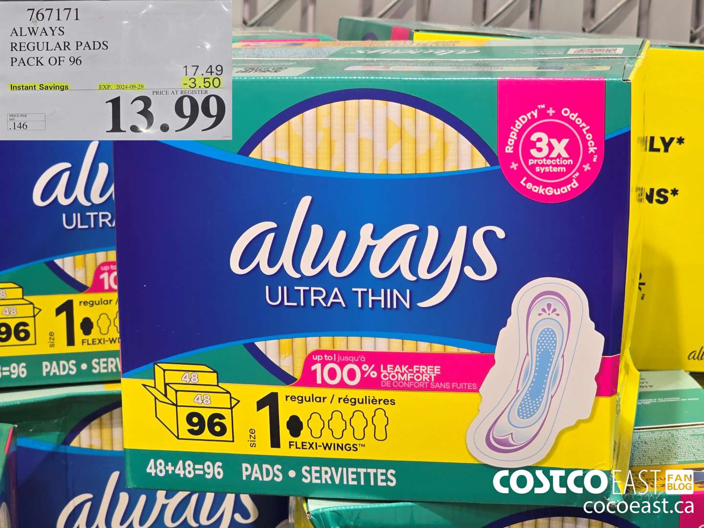 767171 ALWAYS REGULAR PADS PACK OF 96 ($3.50 INSTANT SAVINGS EXPIRES ON 2024-09-29) $13.99