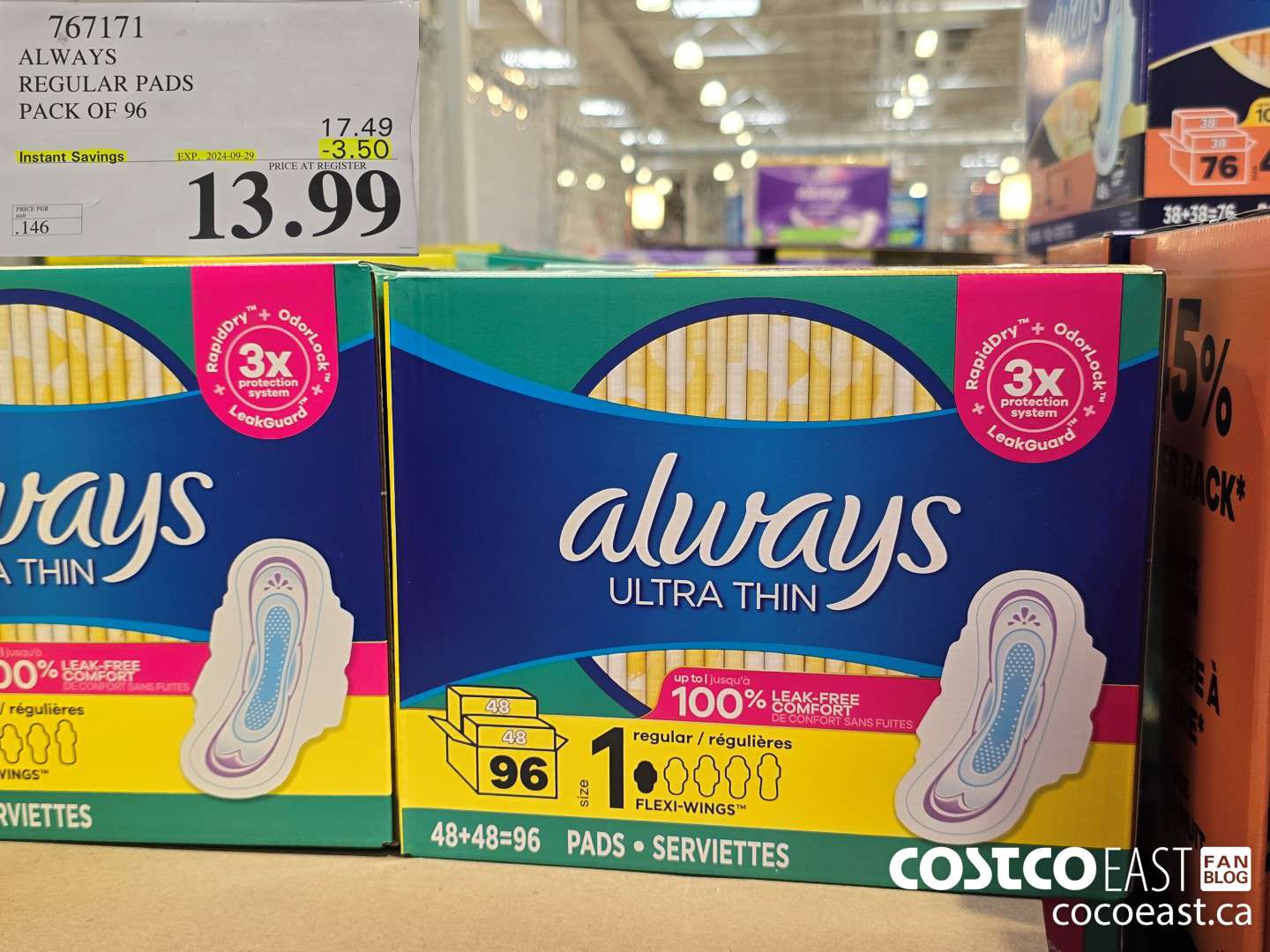 767171 ALWAYS REGULAR PADS PACK OF 96 ($3.50 INSTANT SAVINGS EXPIRES ON 2024-09-29) $13.99