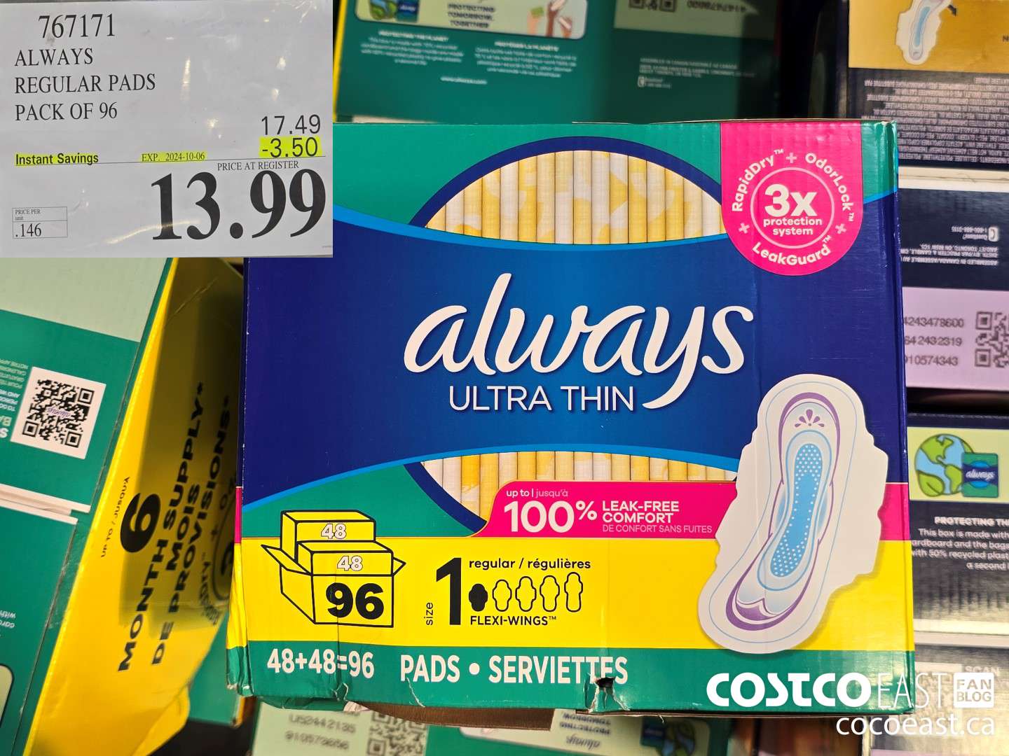 767171 ALWAYS REGULAR PADS PACK OF 96 ($3.50 INSTANT SAVINGS EXPIRES ON 2024-10-06) $13.99