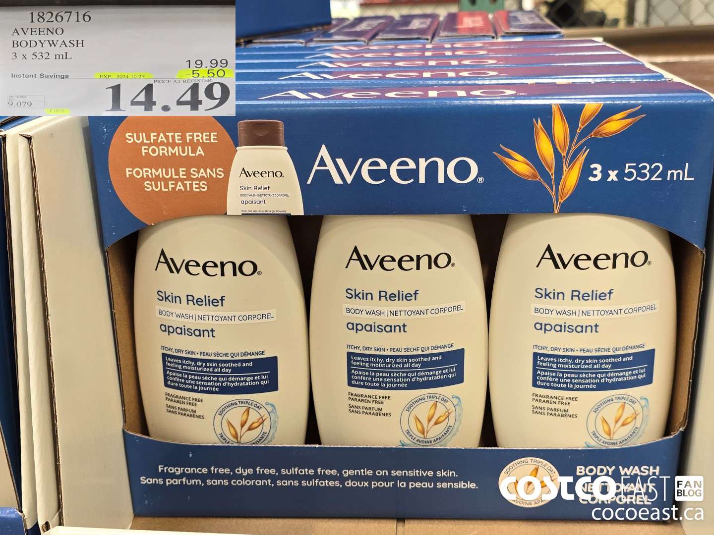 1826716 AVEENO BODYWASH 3 x 532 ML (EXPIRES ON 2024-10-27) $14.49