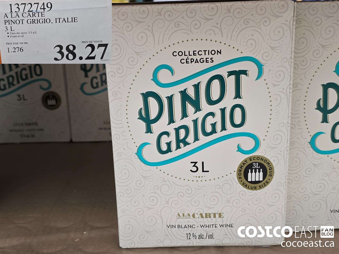 1372749 A LA CARTE PINOT GRIGIO, ITALIE 3 L $38.27