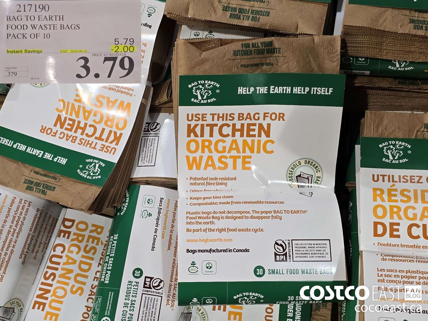 217190 BAG TO EARTH FOOD WASTE BAGS PACK OF 10 ($2.00 INSTANT SAVINGS EXPIRES ON 2024-09-15) $3.79