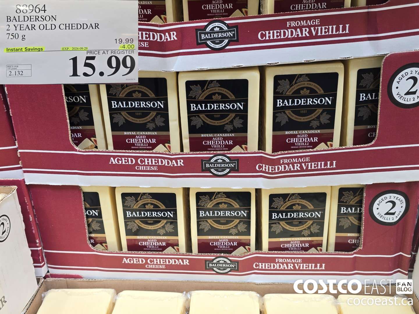 88964 BALDERSON 2 YEAR OLD CHEDDAR 750 g ($4.00 INSTANT SAVINGS EXPIRES ON 2024-09-29) $15.99