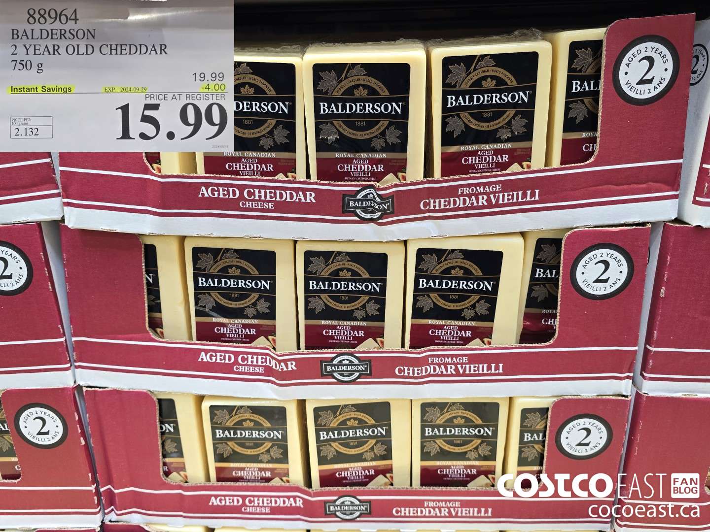 88964 BALDERSON 2 YEAR OLD CHEDDAR 750 g ($4.00 INSTANT SAVINGS EXPIRES ON 2024-09-29) $15.99