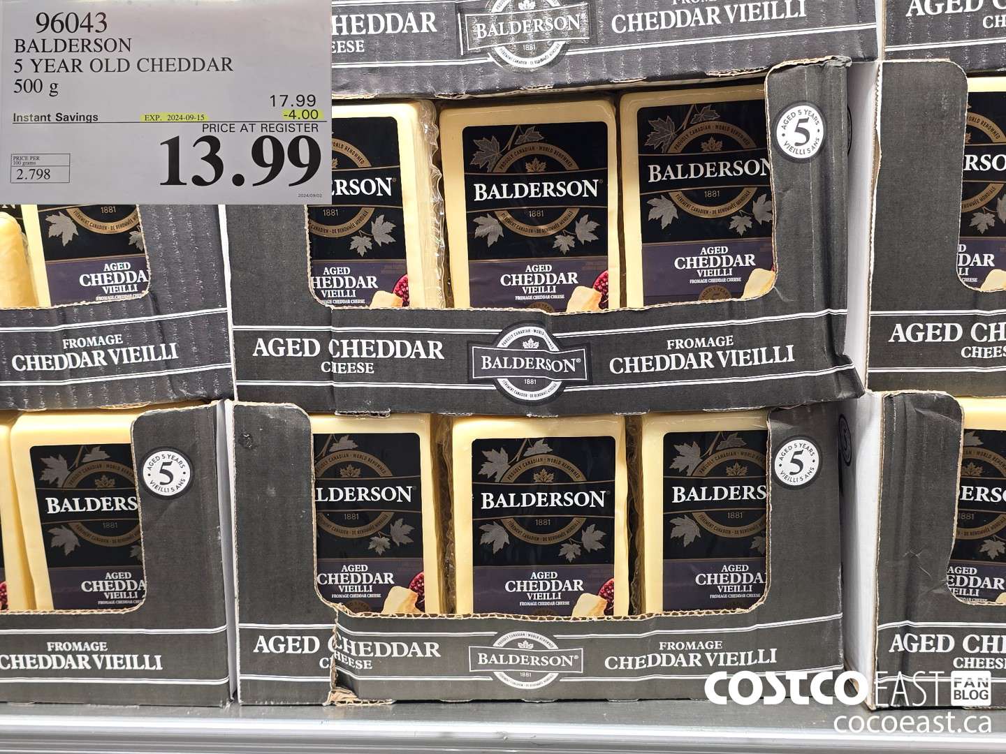 96043 BALDERSON 5 YEAR OLD CHEDDAR 500 G ($4.00 INSTANT SAVINGS EXPIRES ON 2024-09-15) $13.99