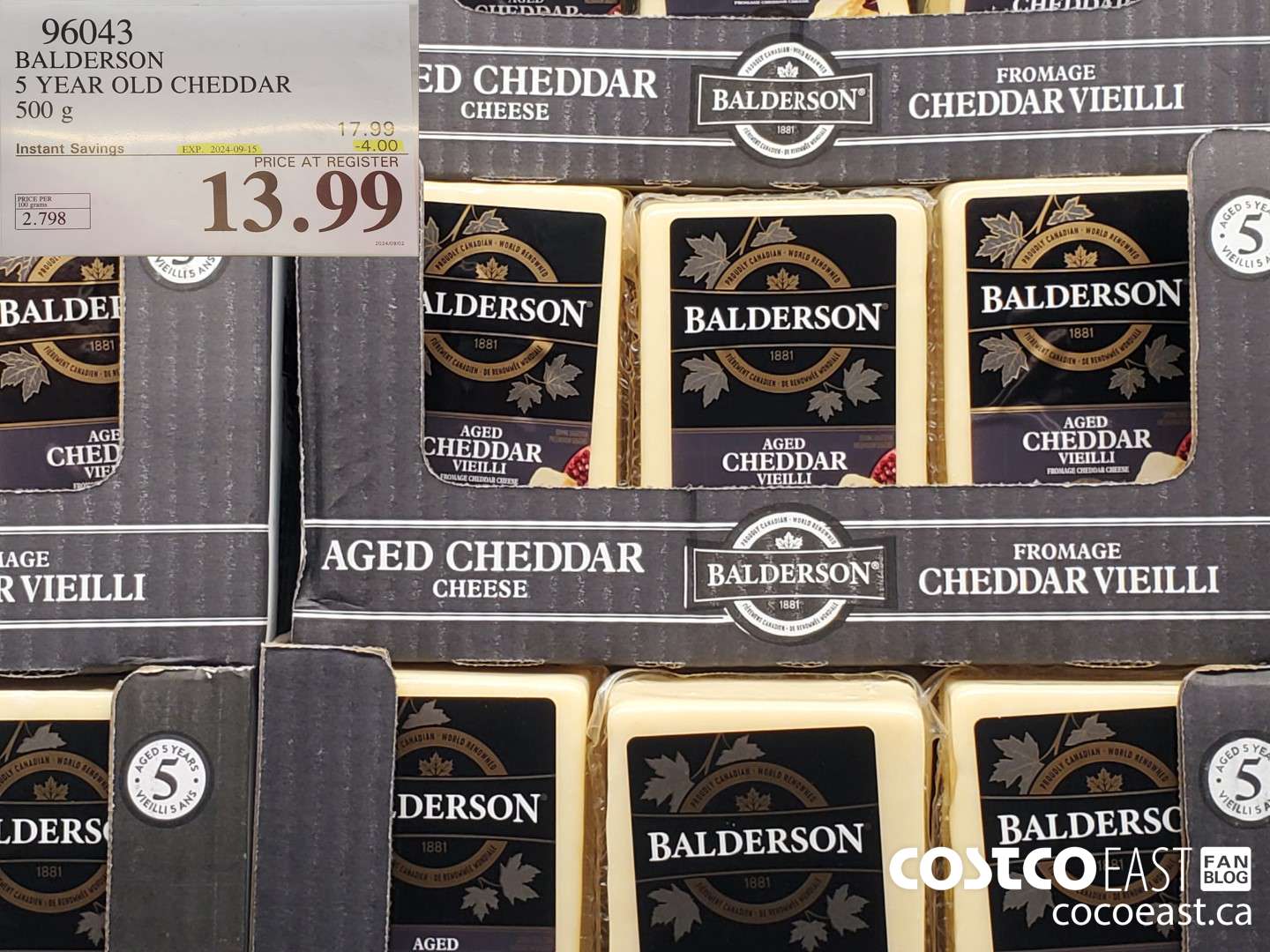 96043 BALDERSON 5 YEAR OLD CHEDDAR 500 G ($4.00 INSTANT SAVINGS EXPIRES ON 2024-09-15) $13.99