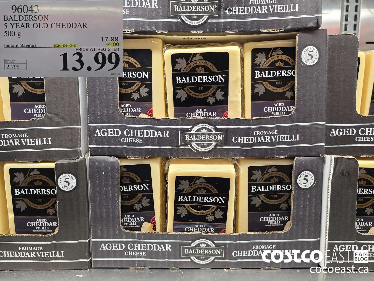 96043 BALDERSON 5 YEAR OLD CHEDDAR 500 G ($4.00 INSTANT SAVINGS EXPIRES ON 2024-09-15) $13.99