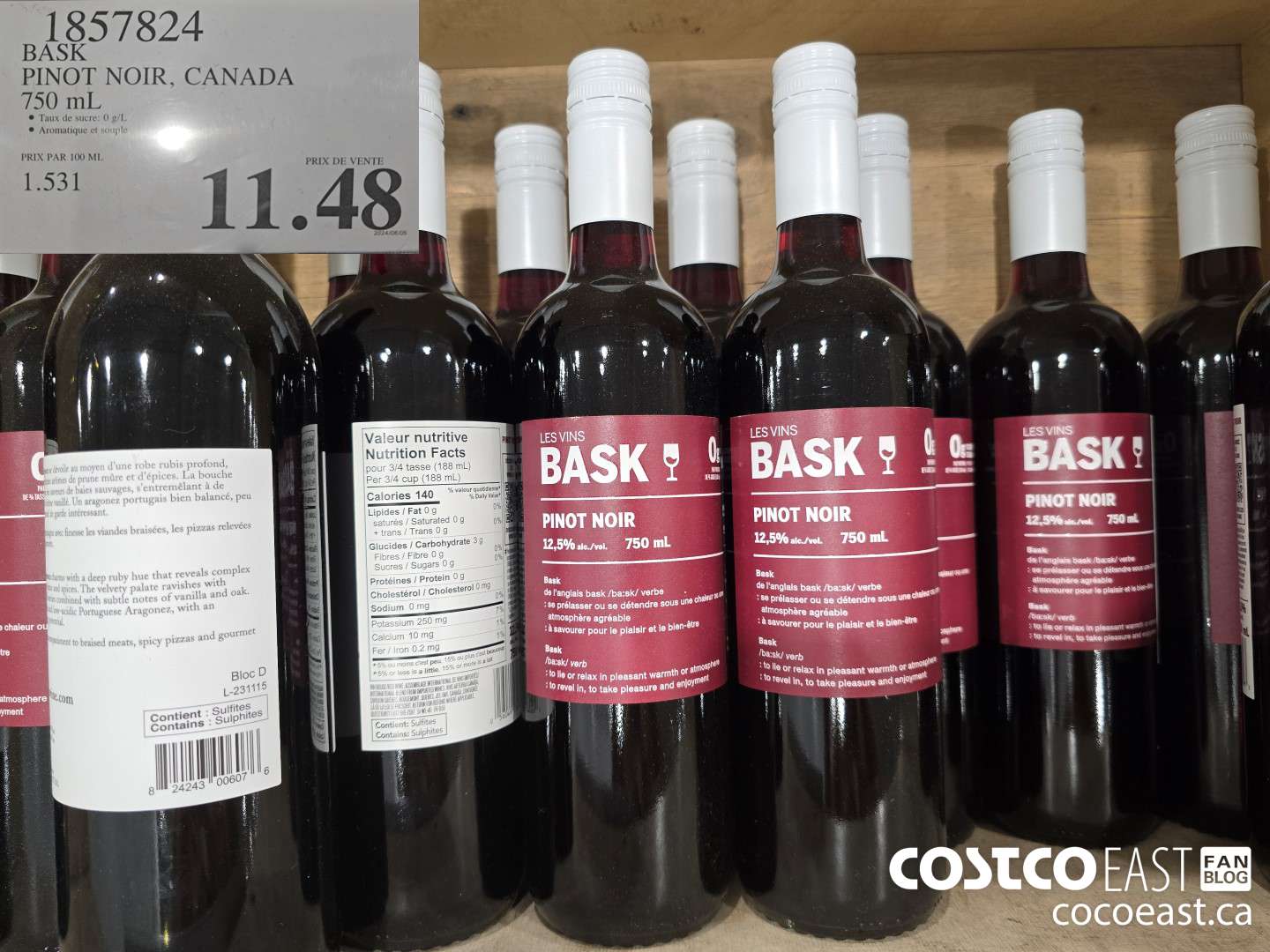1857824 BASK PINOT NOIR, CANADA 750 ML $11.48