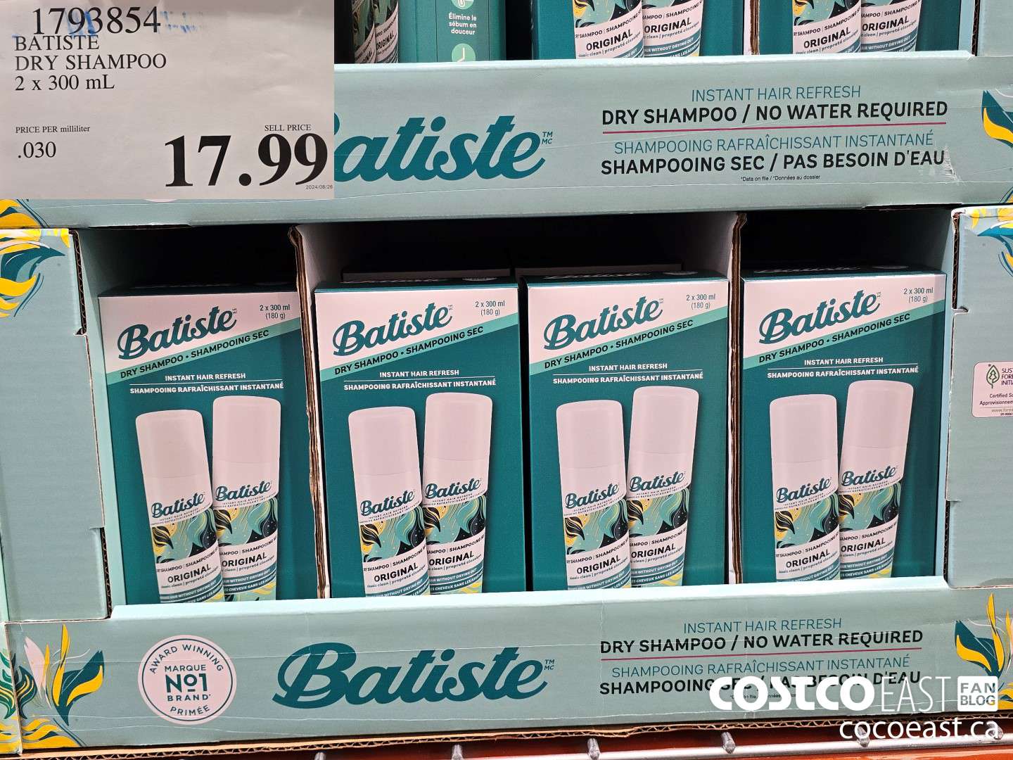 1793854 BATISTE DRY SHAMPOO 2 x 300 mL $17.99