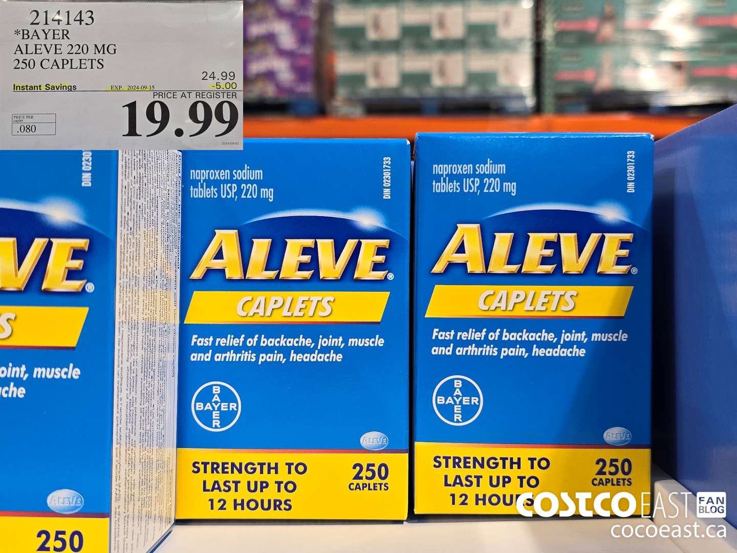 214143 BAYER ALEVE 220 MG 250 CAPLETS ($5.00 INSTANT SAVINGS EXPIRES ON 2024-09-15) $19.99