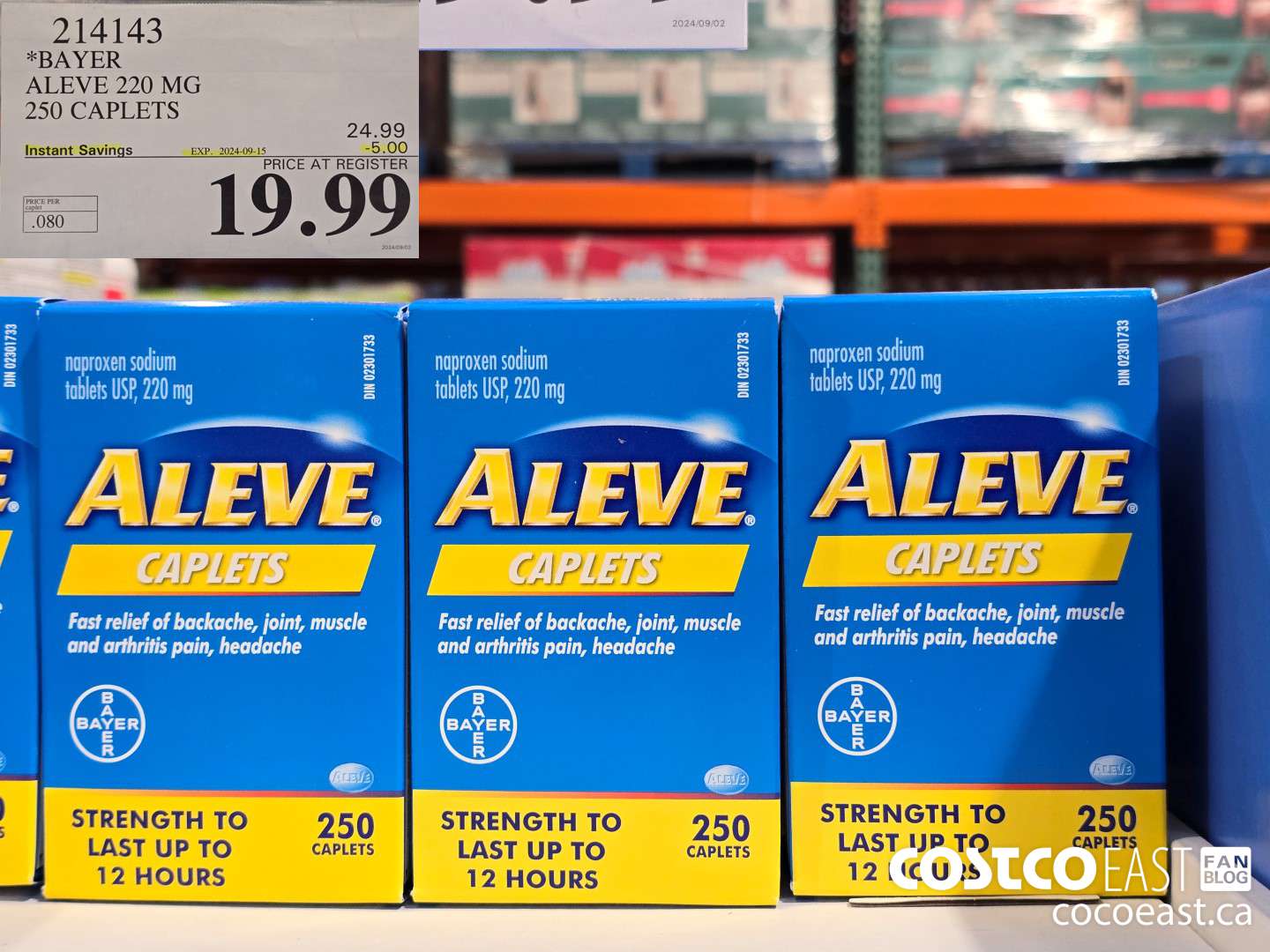 214143 BAYER ALEVE 220 MG 250 CAPLETS ($5.00 INSTANT SAVINGS EXPIRES ON 2024-09-15) $19.99