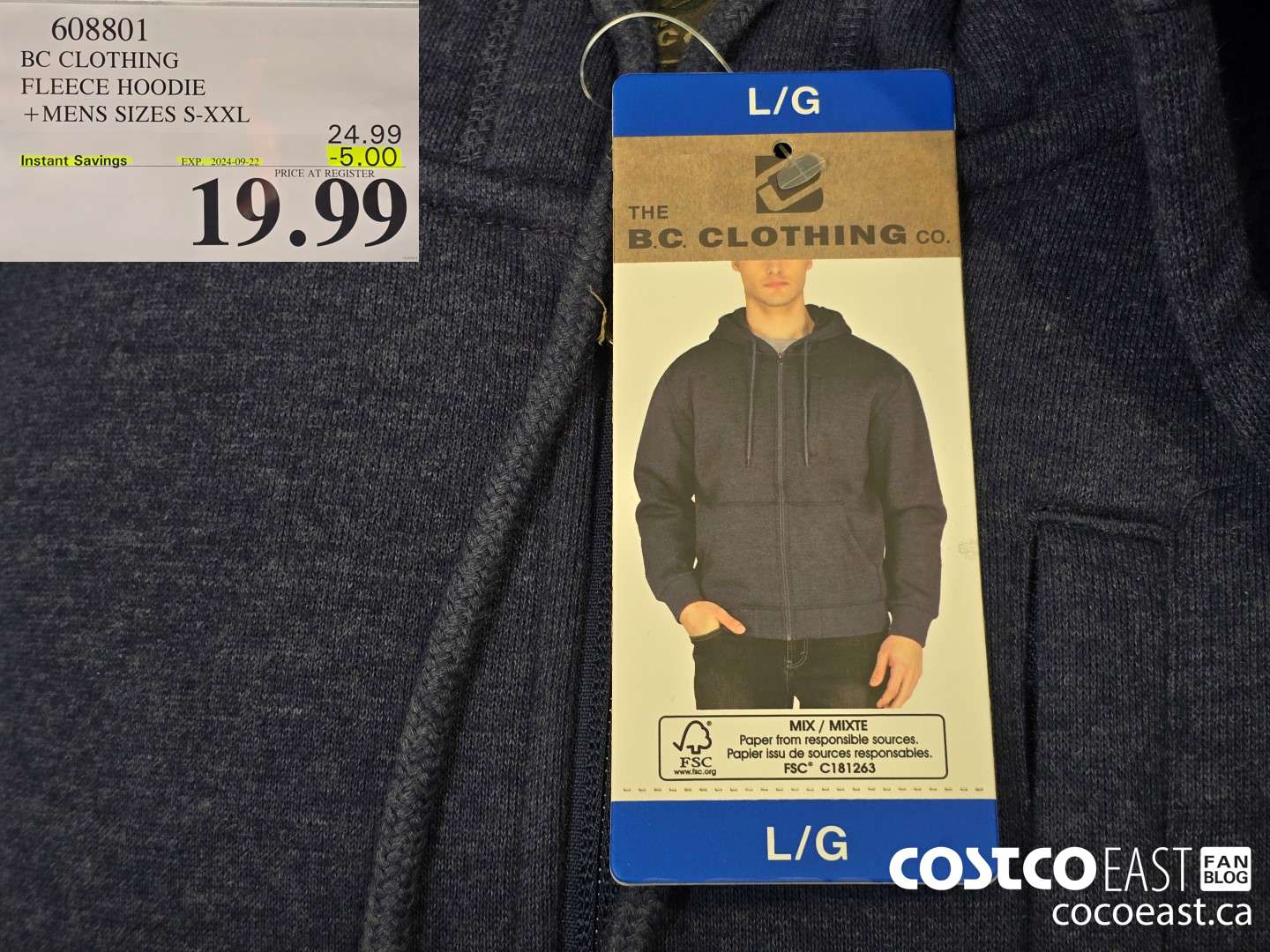 608801 BC CLOTHING FLEECE HOODIE MENS SIZES S-XXL ($5.00 INSTANT SAVINGS EXPIRES ON 2023-09-22) $19.99