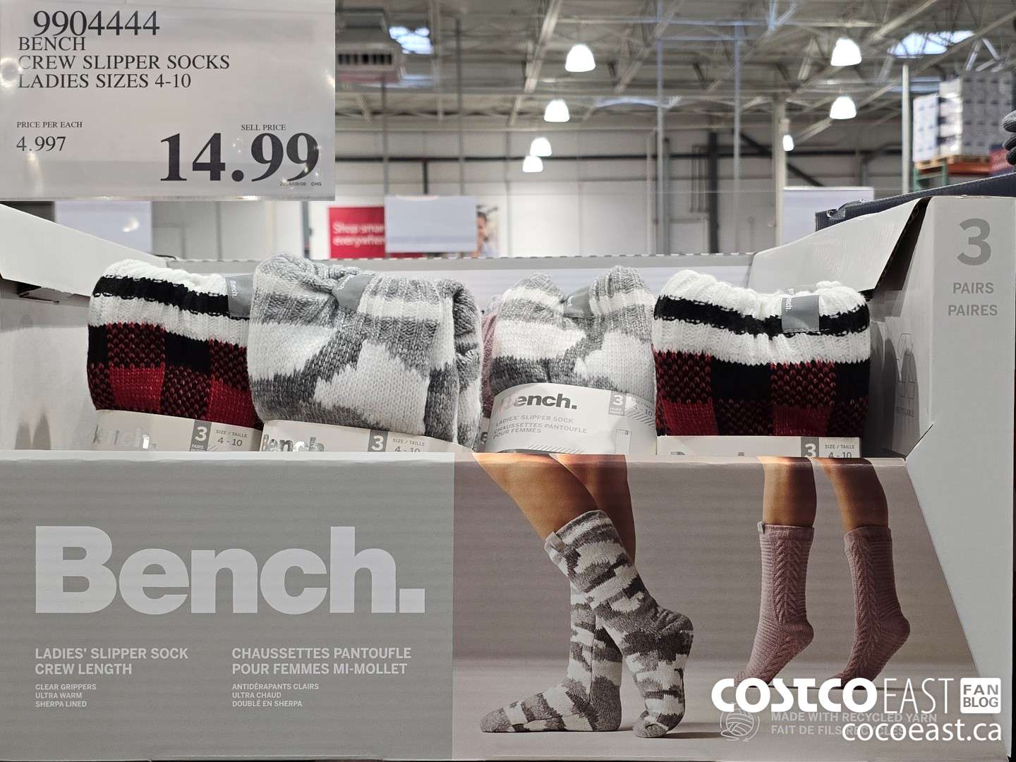 9904444 BENCH CREW SLIPPER SOCK 3PK LADIES SIZES 4-10 $14.99