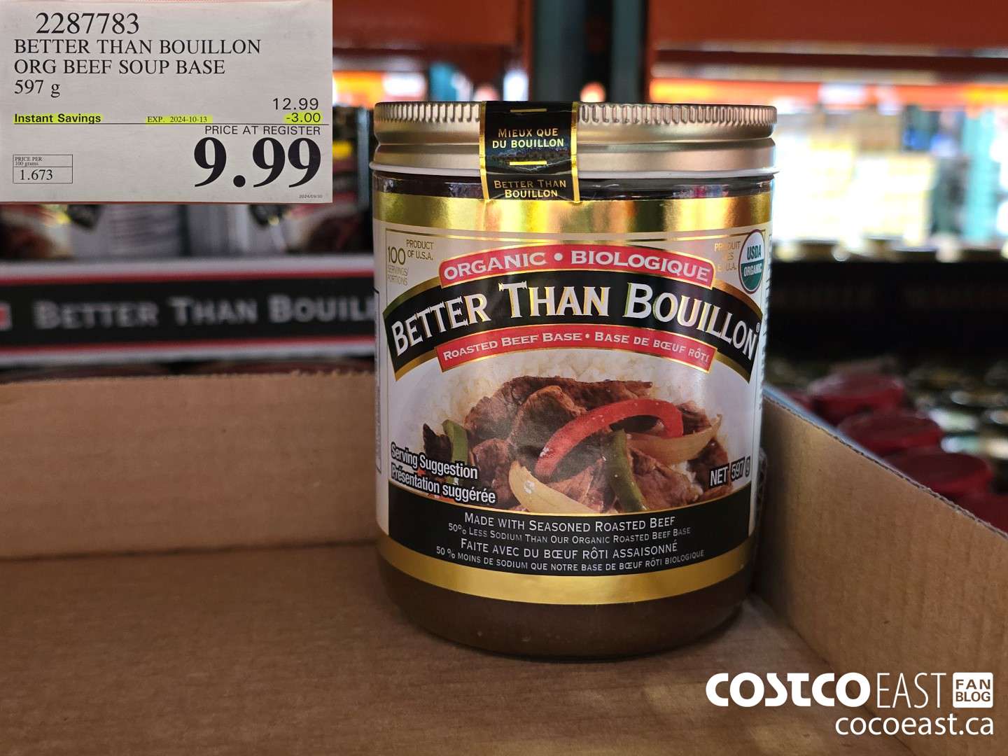 2287783 BETTER THAN BOUILLON ORG BEEF SOUP BASE 597 g ($3.00 INSTANT SAVINGS EXPIRES ON 2024-10-13) $9.99