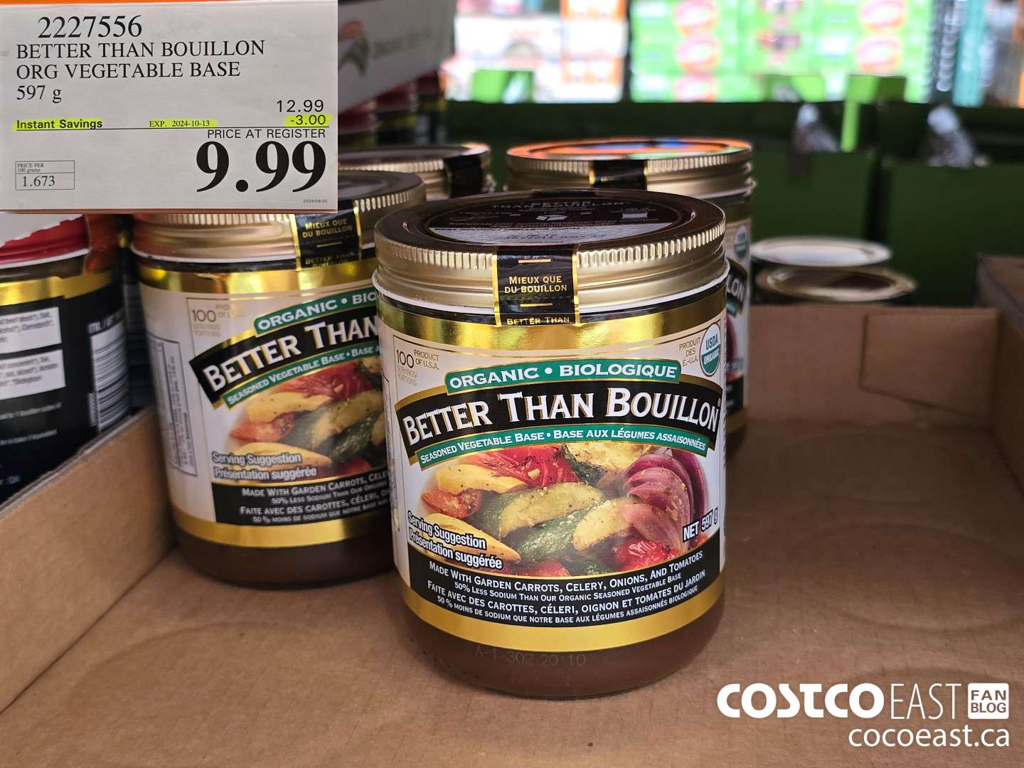 2227556 BETTER THAN BOUILLON ORG VEGETABLE BASE 597 g ($3.00 INSTANT SAVINGS EXPIRES ON 2024-10-13) $9.99