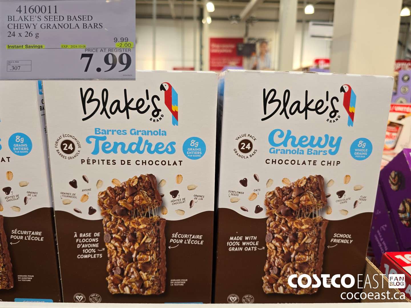 4160011 BLAKE'S SEED BASED CHEWY GRANOLA BARS 24 x 26 g ($2.00 INSTANT SAVINGS EXPIRES ON 2024-10-06) $7.99