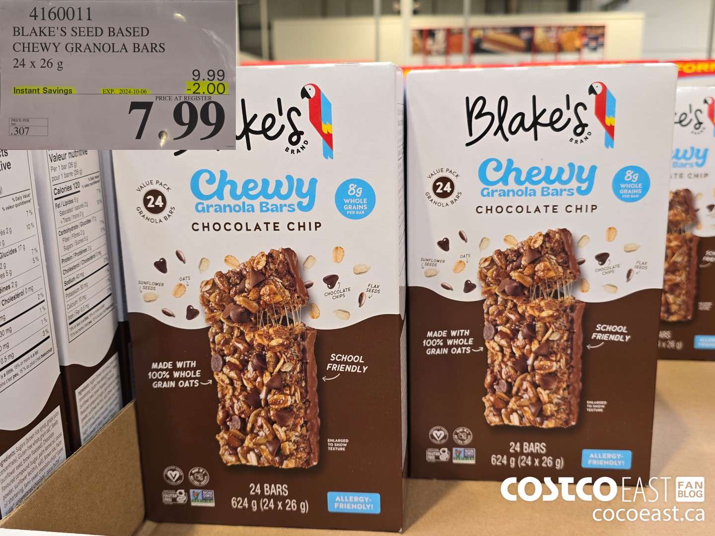 4160011 BLAKE'S SEED BASED CHEWY GRANOLA BARS 24 x 26g ($2.00 INSTANT SAVINGS EXPIRES ON 2024-10-06) $7.99