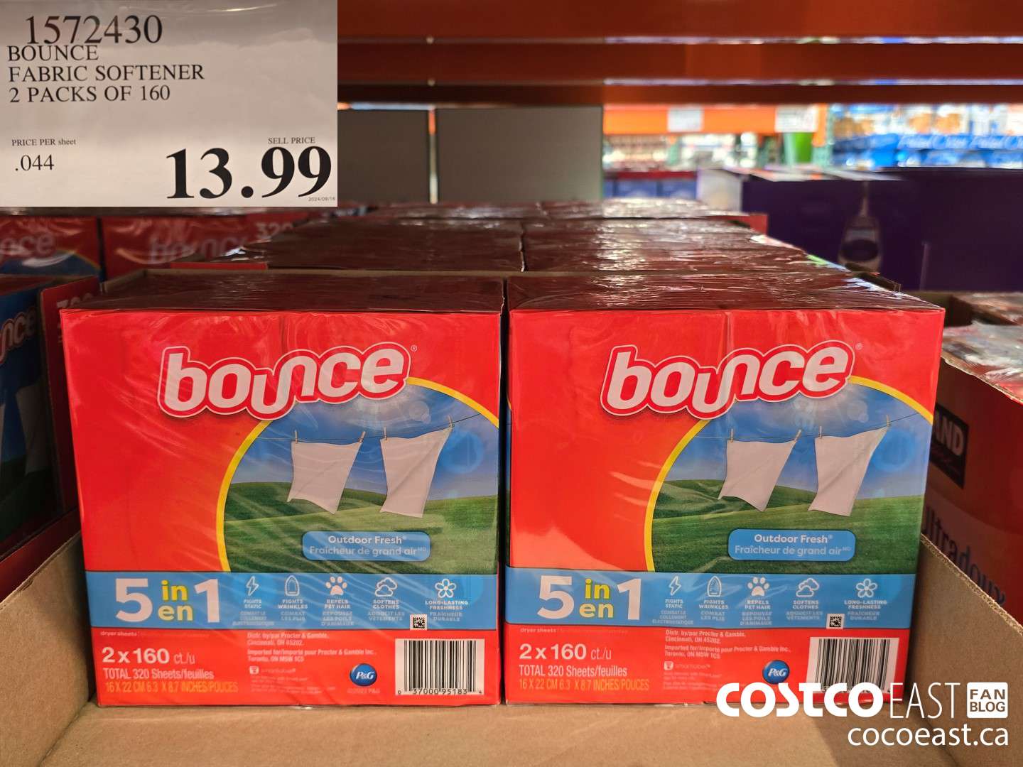 1572430 BOUNCE FABRIC SOFTENER 2 PACKS OF 160 $13.99