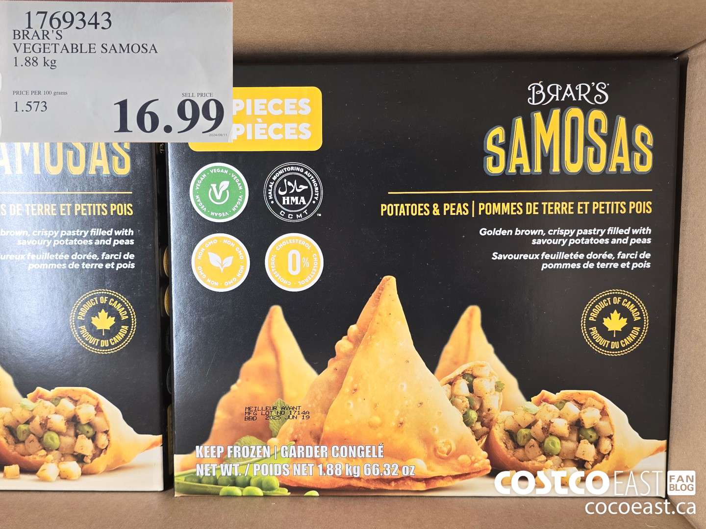 1769343 BRAR'S VEGETABLE SAMOSA 1.88 kg $16.99