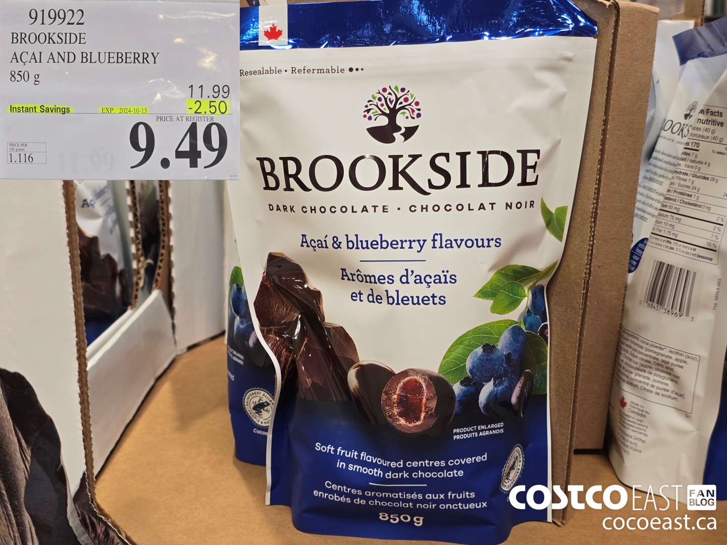 919922 BROOKSIDE ACAI AND BLUEBERRY 850 G ($2.50 INSTANT SAVINGS EXPIRES ON 2024-10-13) $9.49
