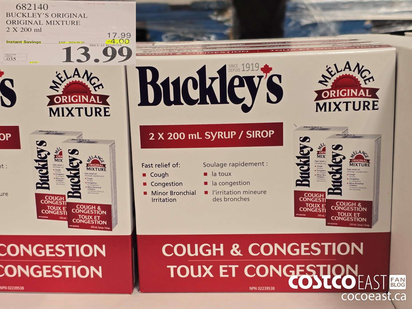 682140 BUCKLEY'S ORIGINAL ORIGINAL MIXTURE 2 X 200 ml ($4.00 INSTANT SAVINGS EXPIRES ON 2024-09-29) $13.99