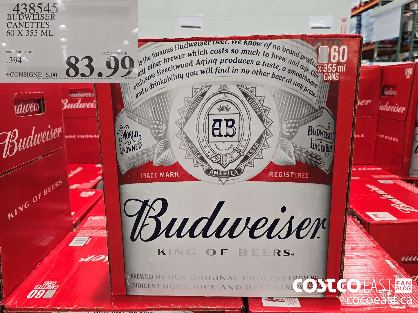 438545 BUDWEISER CANETTES 60 X 355 ML $83.99
