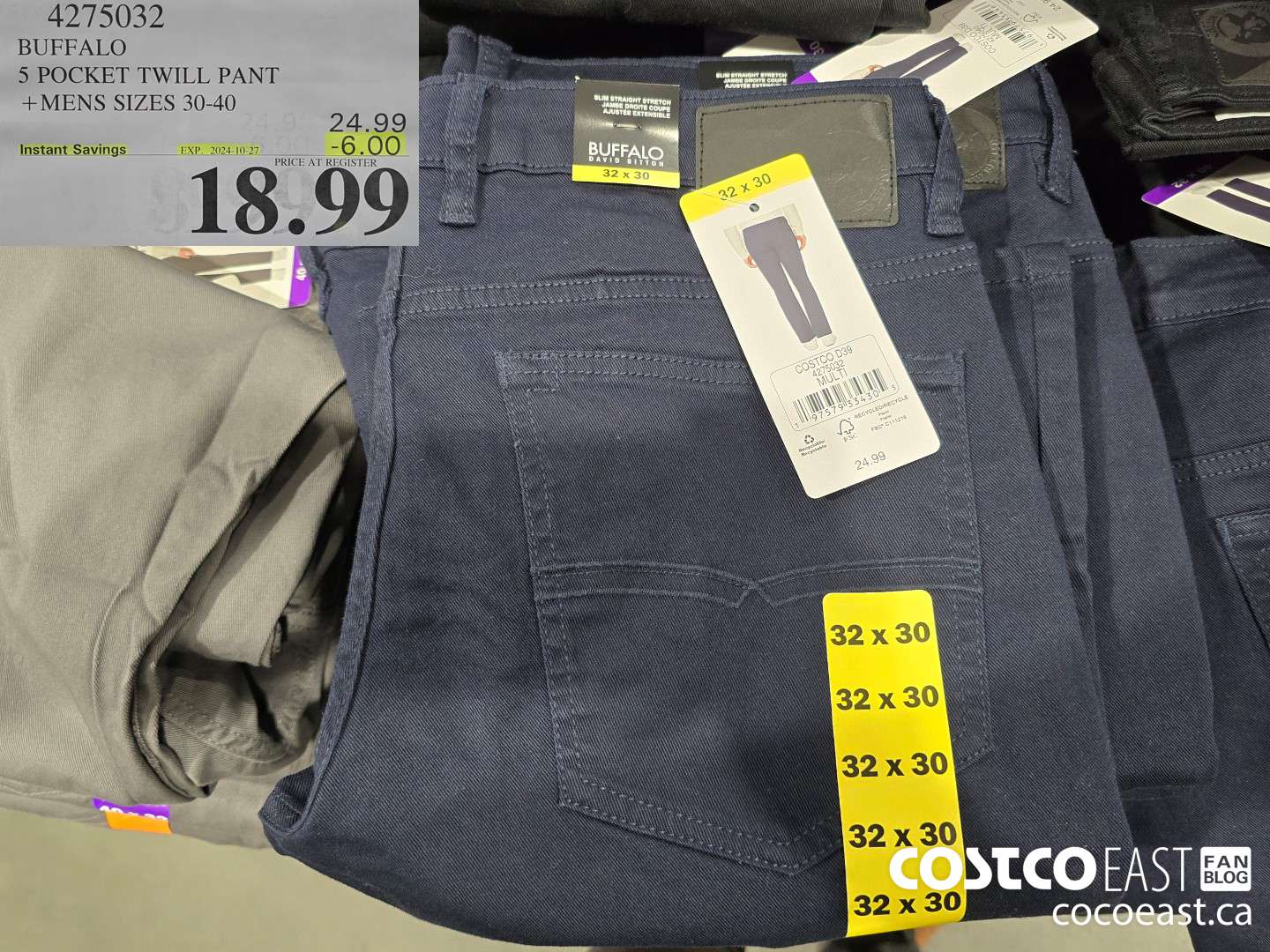 4275032 BUFFALO 5 POCKET TWILL PANT +MENS SIZES 30-40 ($6.00 INSTANT SAVINGS EXPIRES ON 2024-10-27) $18.99