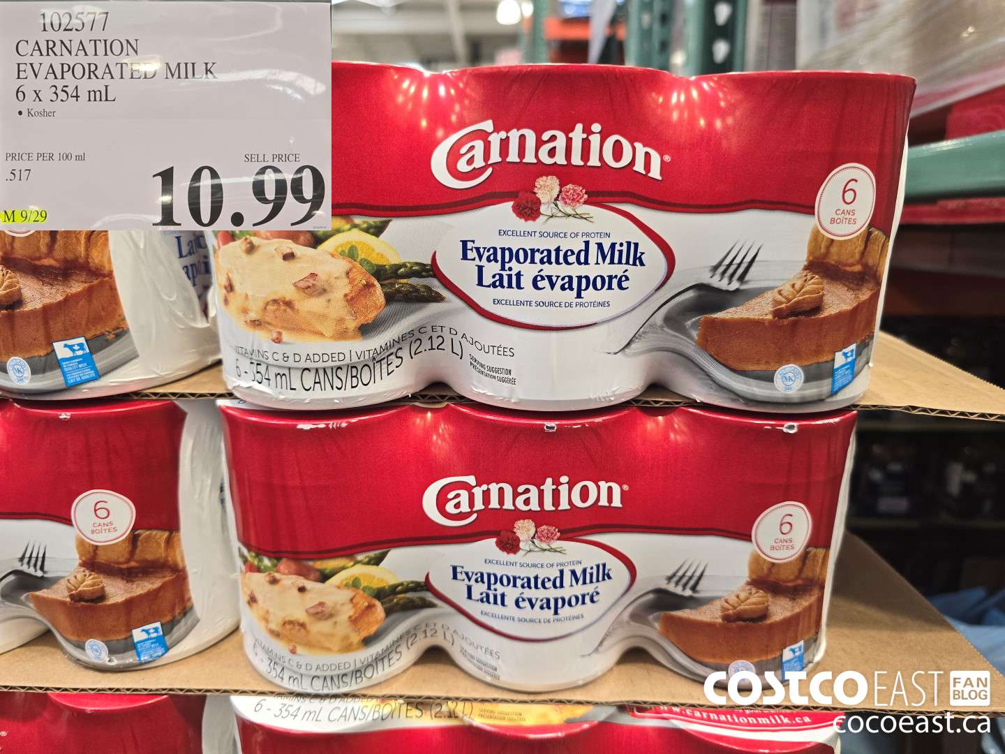 102577 CARNATION EVAPORATED MILK 6 x 354 mL $10.99