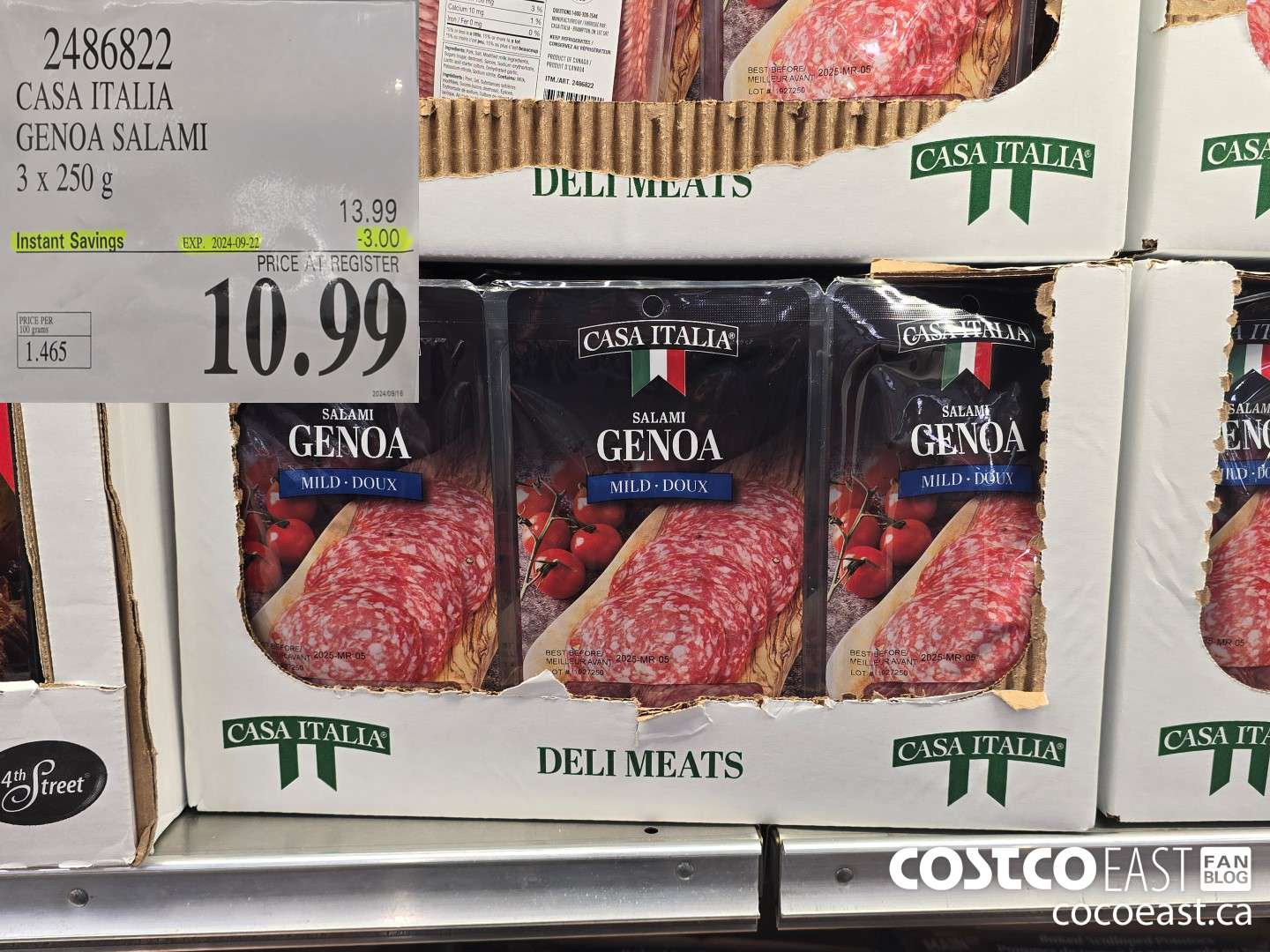 2486822 CASA ITALIA GENOA SALAMI 3 x 250 g ($3.00 INSTANT SAVINGS EXPIRES ON 2024-09-22) $10.99