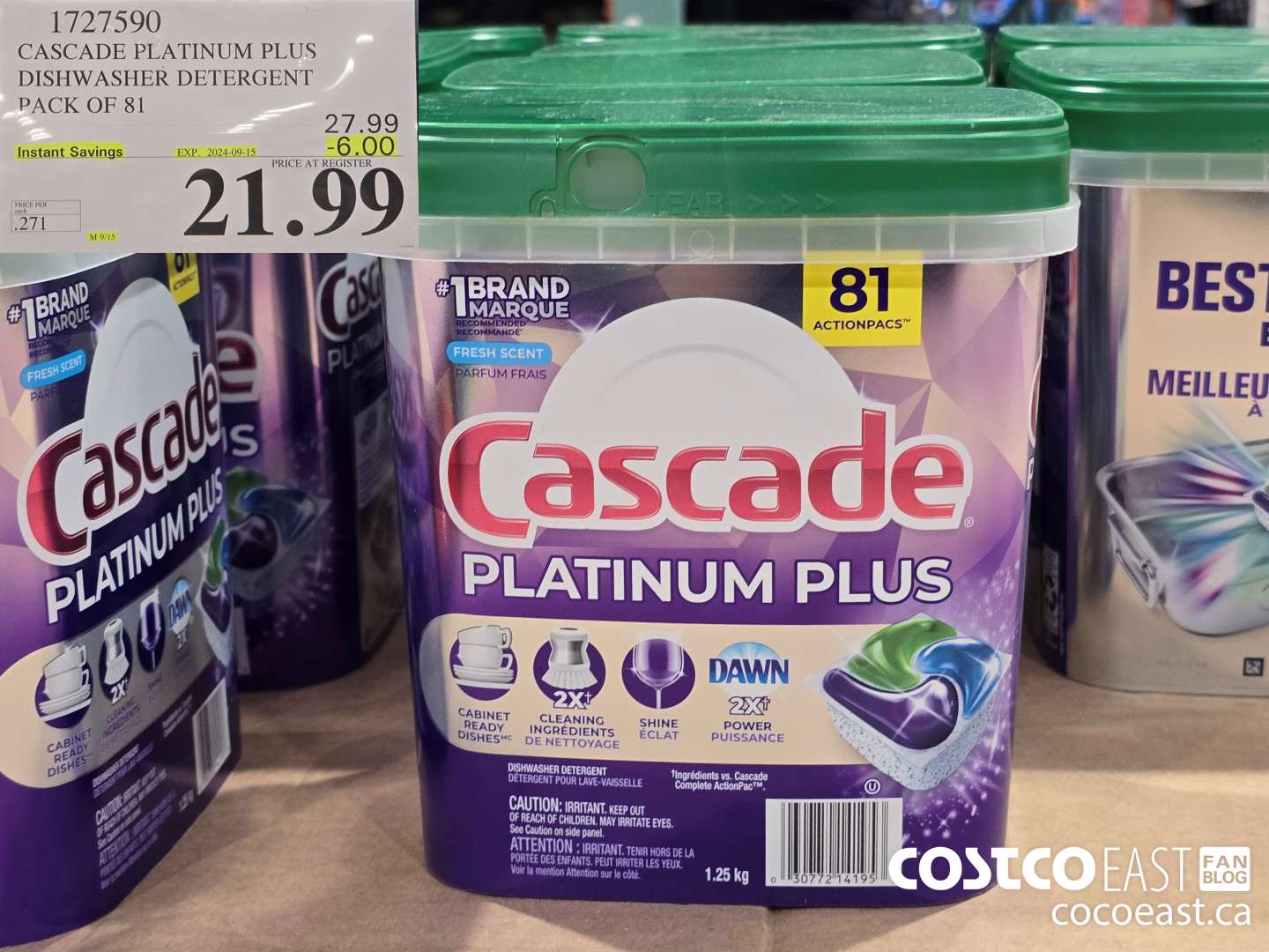1727590 CASCADE PLATINUM PLUS DISHWASHER DETERGENT PACK OF 81 ($6.00 INSTANT SAVINGS EXPIRES ON 2024-09-15) $21.99