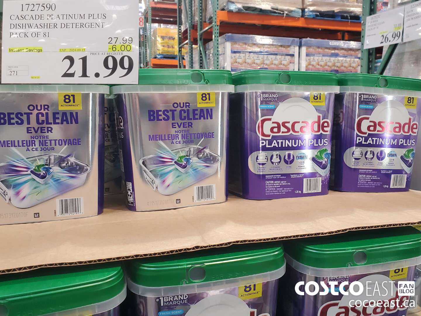 1727590 CASCADE PLATINUM PLUS DISHWASHER DETERGENT PACK OF 81 ($6.00 INSTANT SAVINGS EXPIRES ON 2024-09-15) $21.99