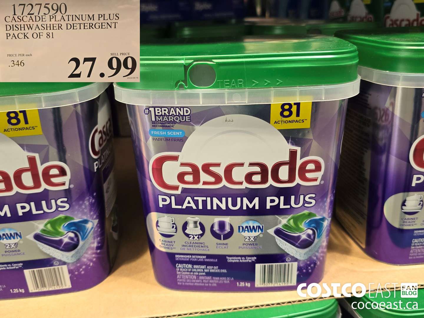 1727590 CASCADE PLATINUM PLUS DISHWASHER DETERGENT PACK OF 81 $27.99