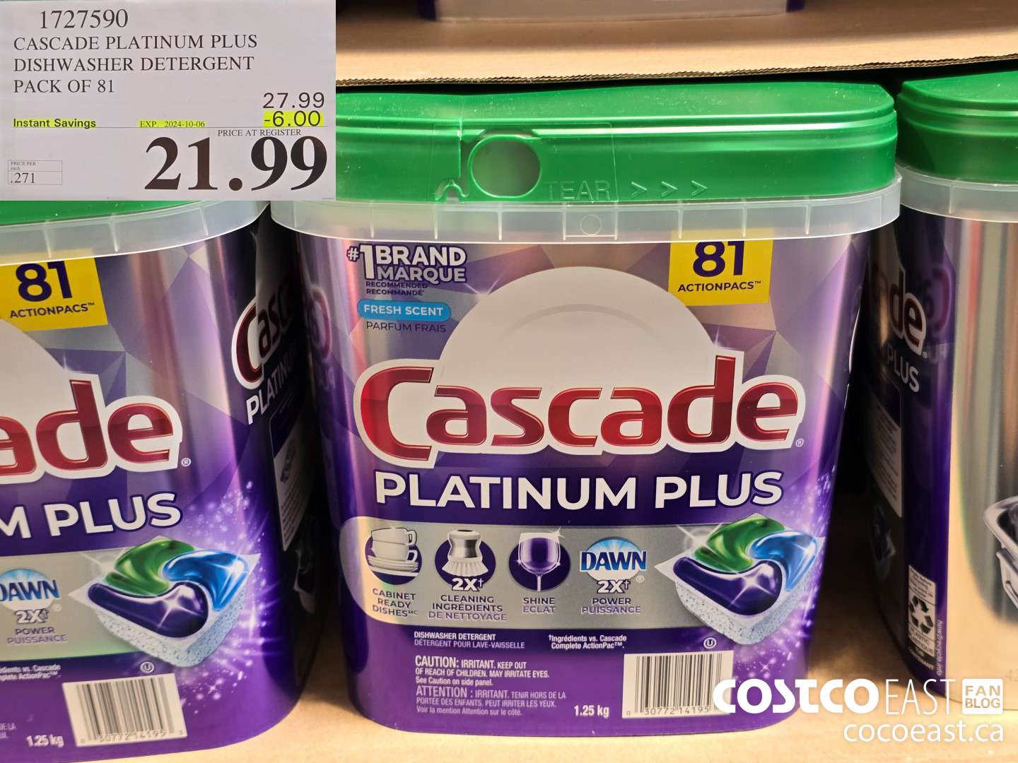 1727590 CASCADE PLATINUM PLUS DISHWASHER DETERGENT PACK OF 81 ($6.00 INSTANT SAVINGS EXPIRES ON 2024-10-06) $21.99