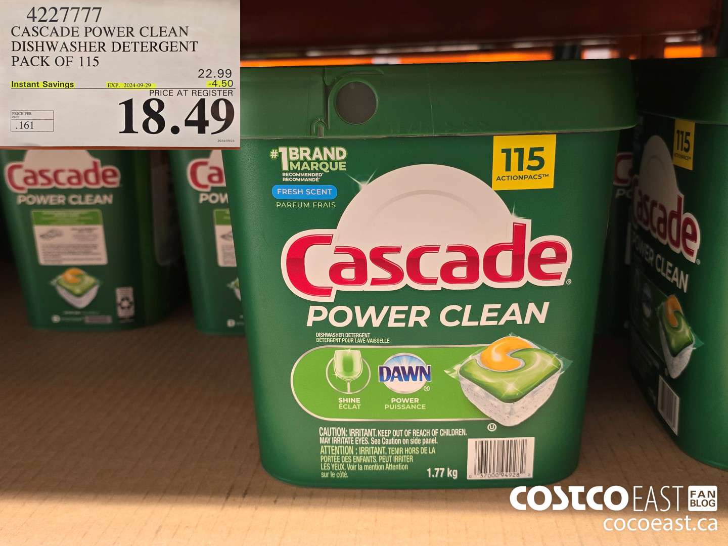 4227777 CASCADE POWER CLEAN DISHWASHER DETERGENT PACK OF 115 ($4.50 INSTANT SAVINGS EXPIRES ON 2024-09-29) $18.49