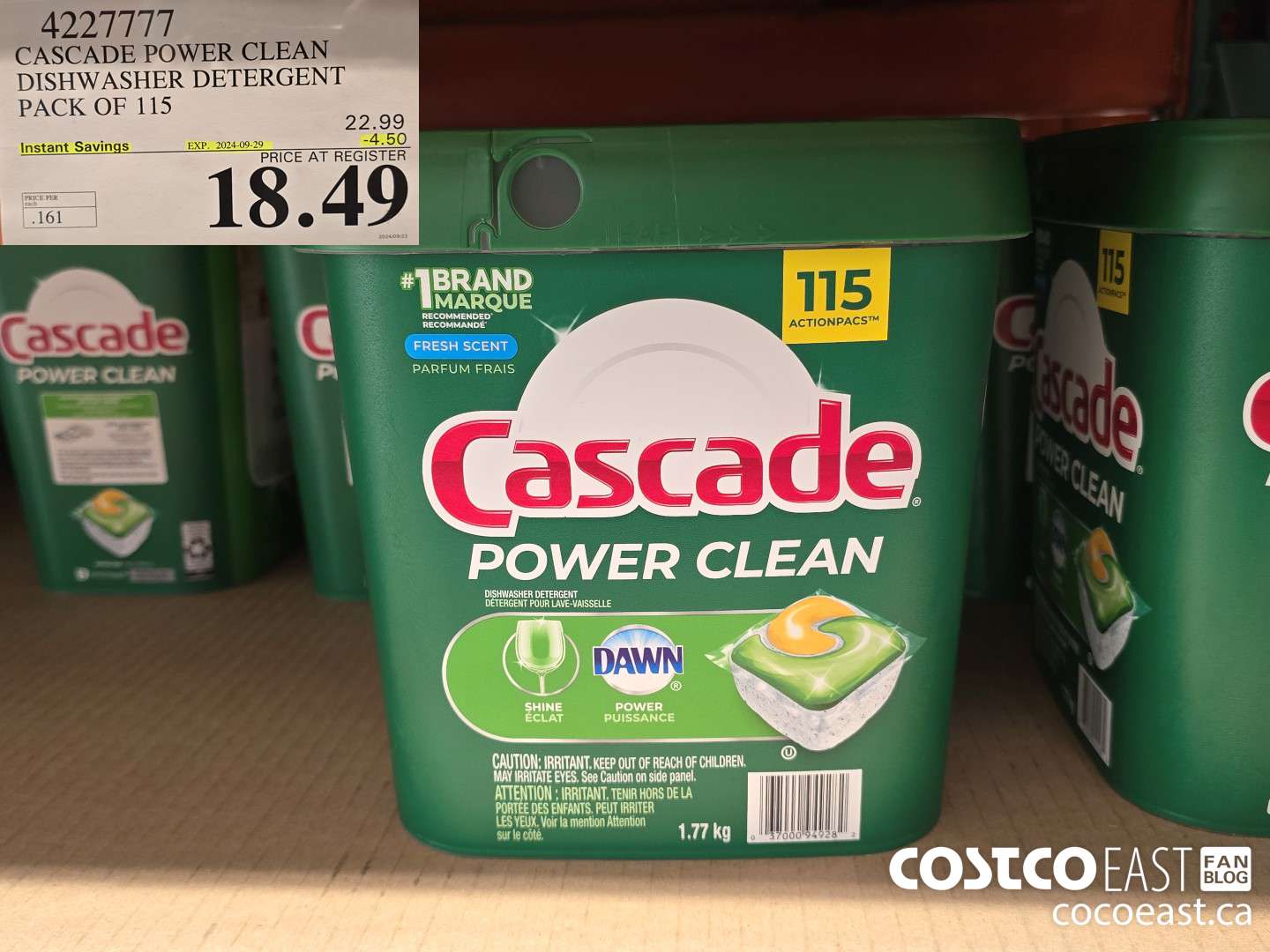 4227777 CASCADE POWER CLEAN DISHWASHER DETERGENT PACK OF 115 ($4.50 INSTANT SAVINGS EXPIRES ON 2024-09-29) $18.49