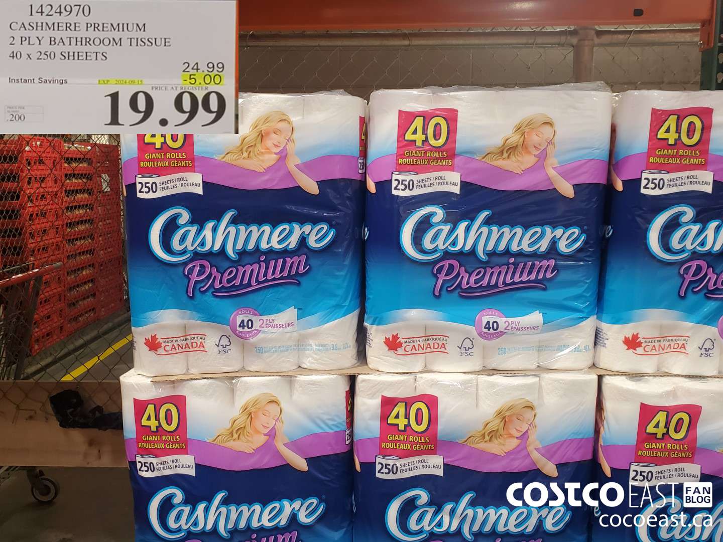 1424970 CASHMERE PREMIUM 2 PLY BATHROOM TISSUE 40 x 250 sheets ($5.00 INSTANT SAVINGS EXPIRES ON 2024-09-15) $19.99