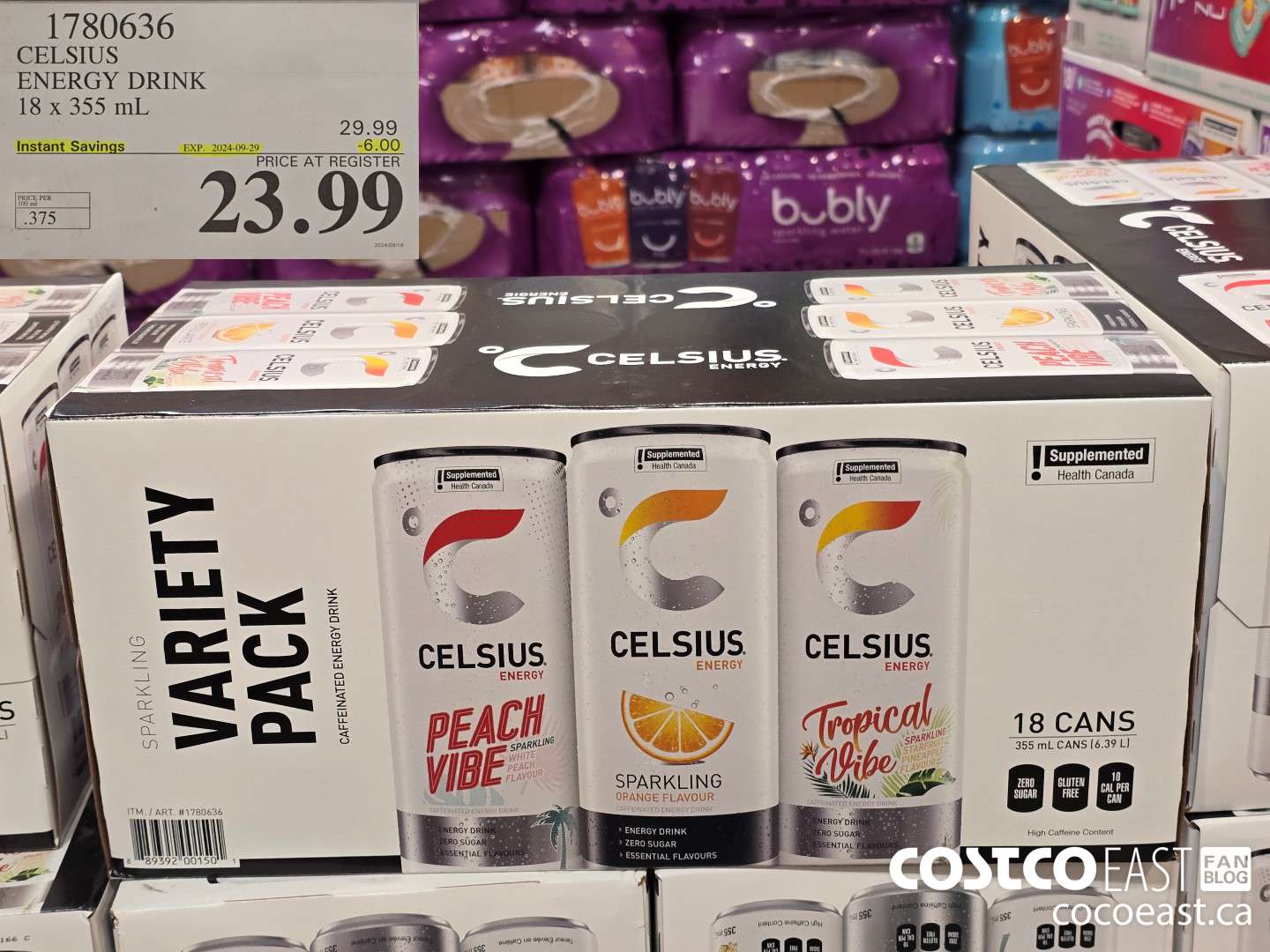 1780636 CELSIUS ENERGY DRINK 18 X 355 ML ($6.00 INSTANT SAVINGS EXPIRES ON 2024-09-29) $23.99