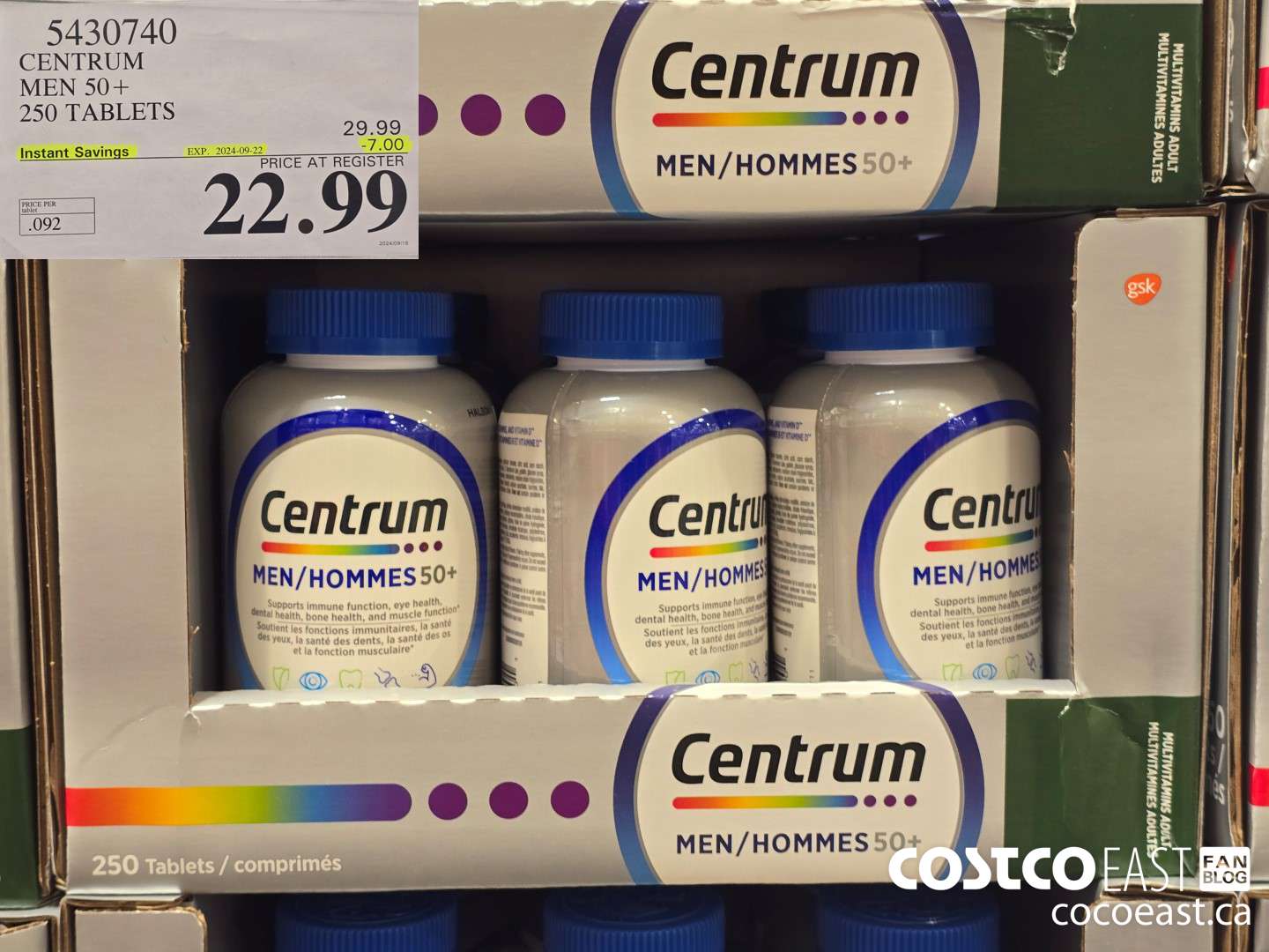 5430740 CENTRUM MEN 50+ 250 TABLETS ($7.00 INSTANT SAVINGS EXPIRES ON 2024-09-22) $22.99