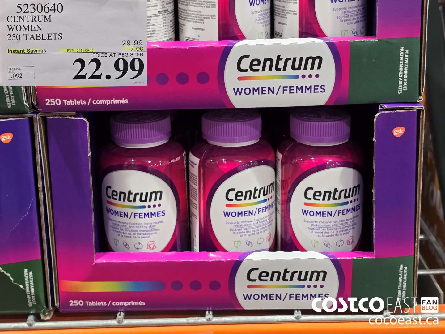 5230640 CENTRUM WOMEN 250 TABLETS ($7.00 INSTANT SAVINGS EXPIRES ON 2024-09-15) $22.99