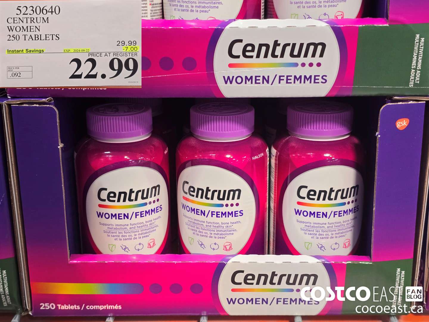 5230640 CENTRUM WOMEN 250 TABLETS ($7.00 INSTANT SAVINGS EXPIRES ON 2024-09-22) $22.99