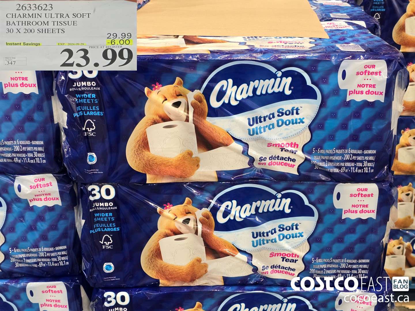 2633623 CHARMIN ULTRA SOFT BATHROOM TISSUE 30 X 200 SHEETS ($6.00 INSTANT SAVINGS EXPIRES ON 2024-09-29) $23.99