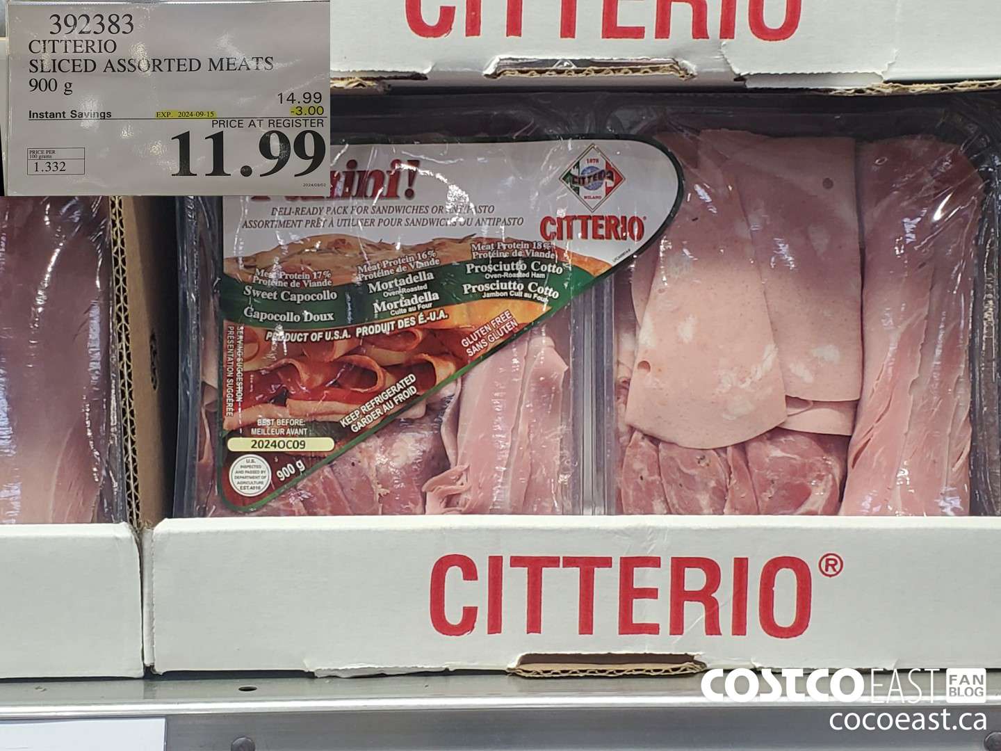 392383 CITTERIO SLICED ASSORTED MEATS ~ 900 g  ($3.00 INSTANT SAVINGS EXPIRES ON 2024-09-15) $11.99