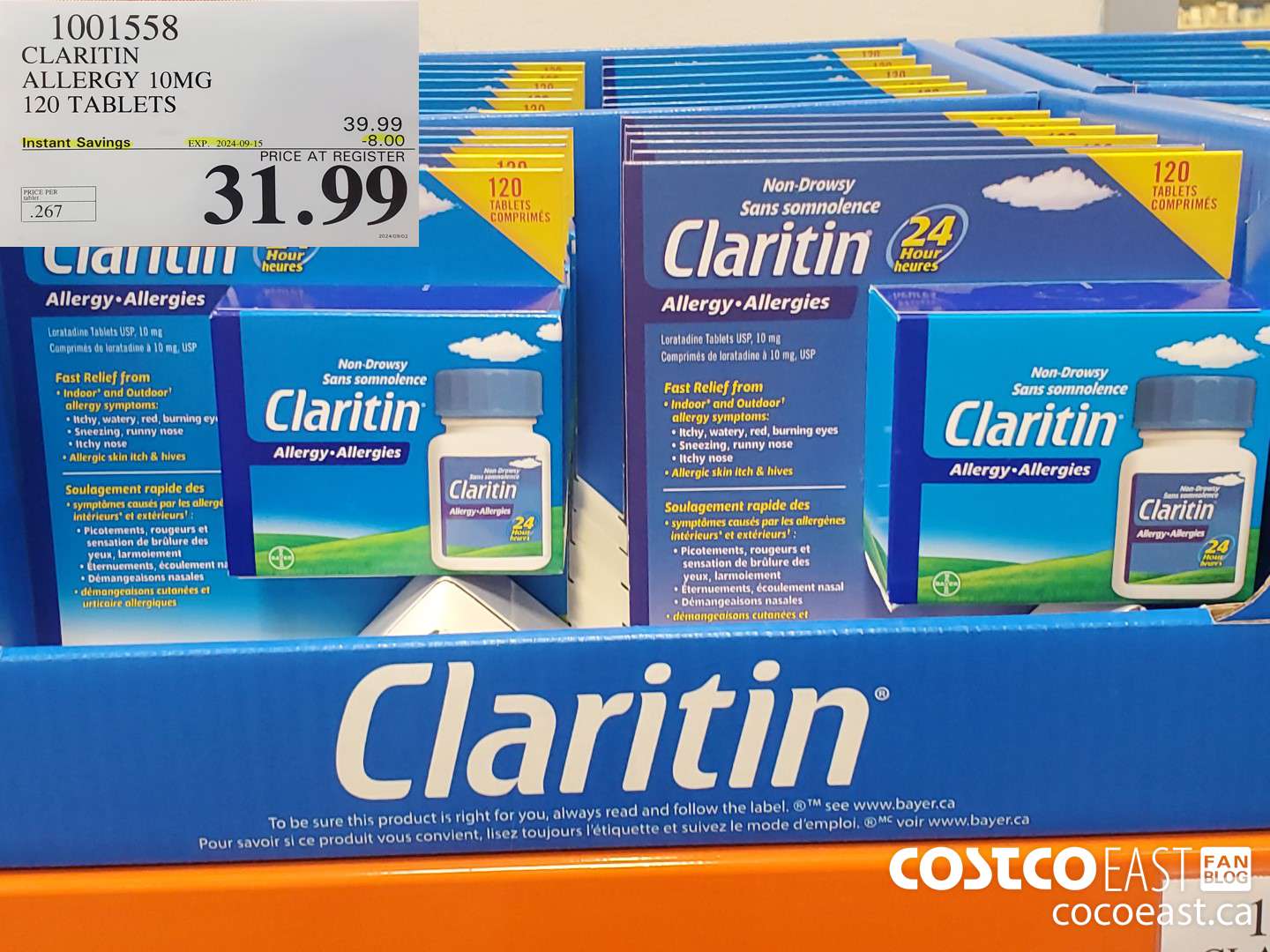 1001558 CLARITIN ALLERGY 10MG 120 TABLETS  ($8.00 INSTANT SAVINGS EXPIRES ON 2024-09-15) $31.99