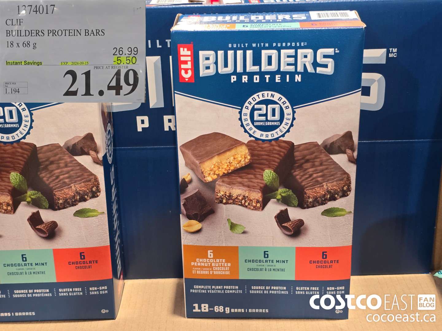 1374017 CLIF BUILDERS PROTEIN BARS 18 X 68 G ($5.50 INSTANT SAVINGS EXPIRES ON 2024-09-15) $21.49
