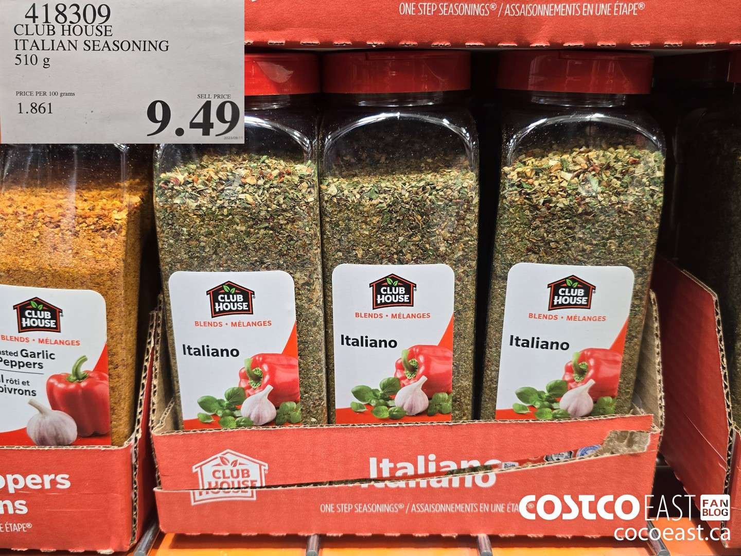 418309 CLUBHOUSE ITALIAN SEASONING 510 G $9.49