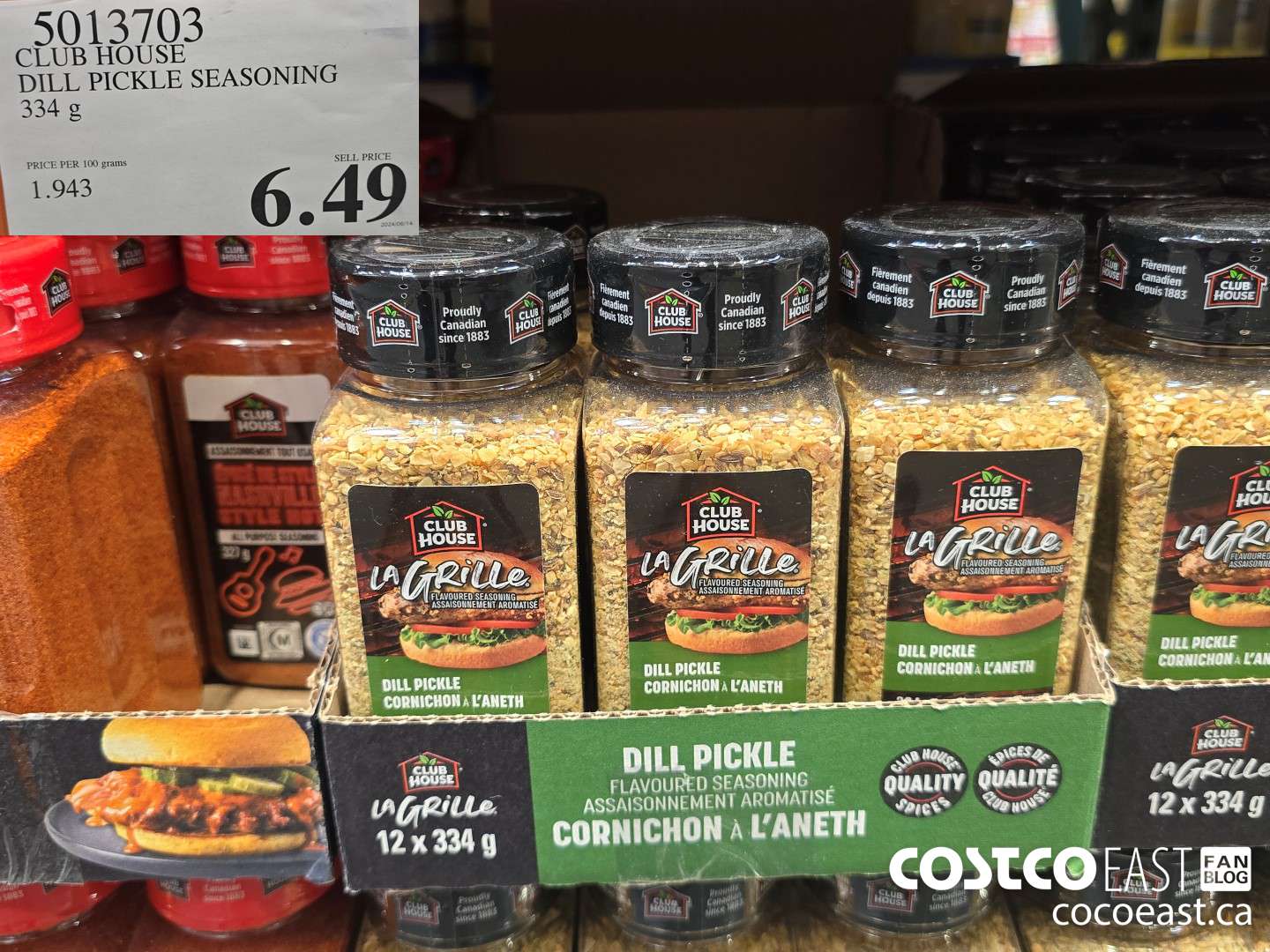 5013703 CLUB HOUSE DILL PICKLE SEASONING 334 g $6.49